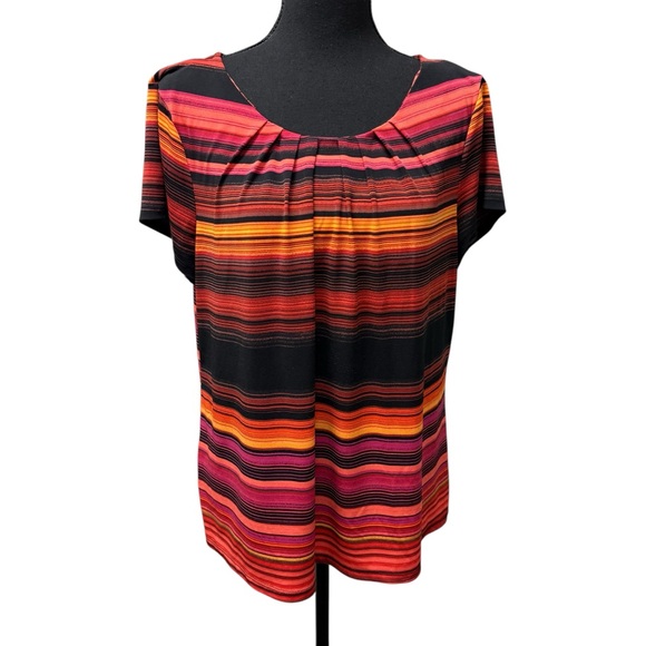 Worthington Tops - Worthington Petite PXL Orange Black Striped Career Blouse Stretch Top